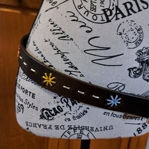 Vintage LUPPI leather Western Boho Belt Size 38 Embroidered Flowers